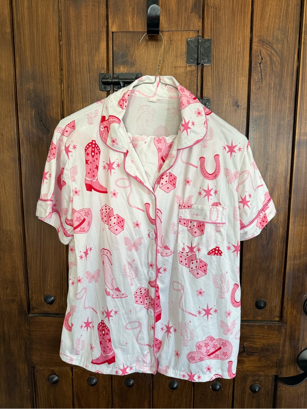 Pink Motif Short Sleeve Button Pajama Set